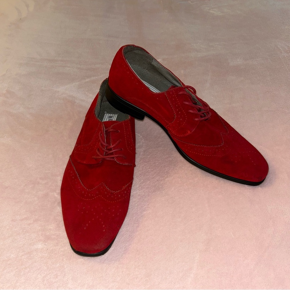 Bravo! King-3 red faux suede wingtip oxfords size 9 dress shoes business classic